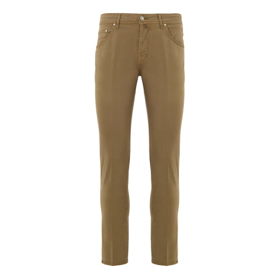 Beige Cotton Skinny Pants