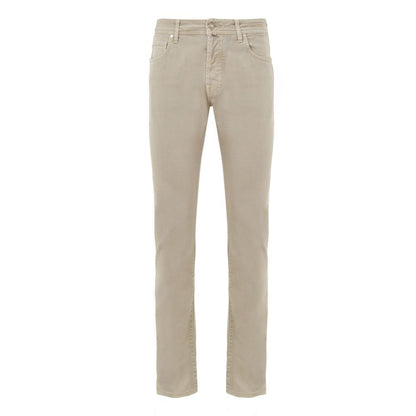 Beige Cotton Slim Fit Jeans