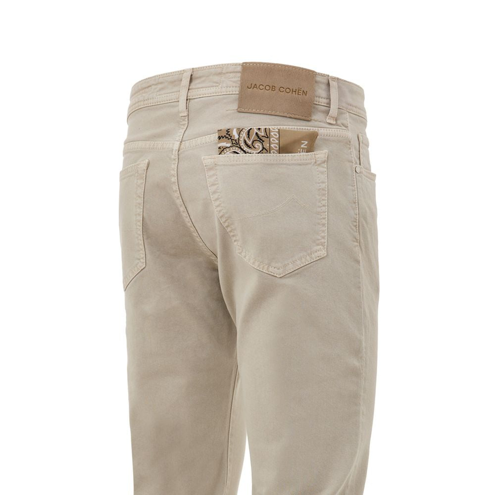 Beige Cotton Slim Fit Jeans