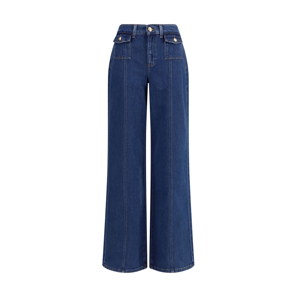 Blue Cotton High-Waisted Jean