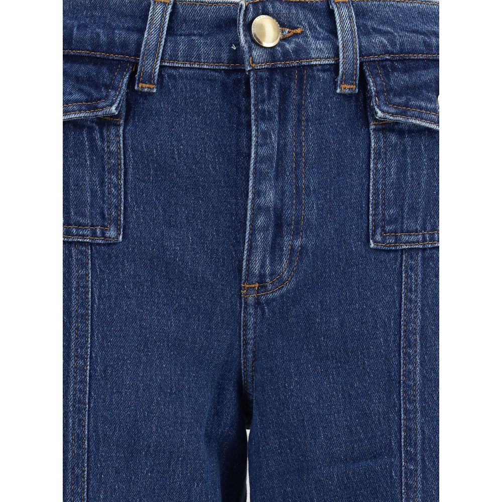 Blue Cotton High-Waisted Jean