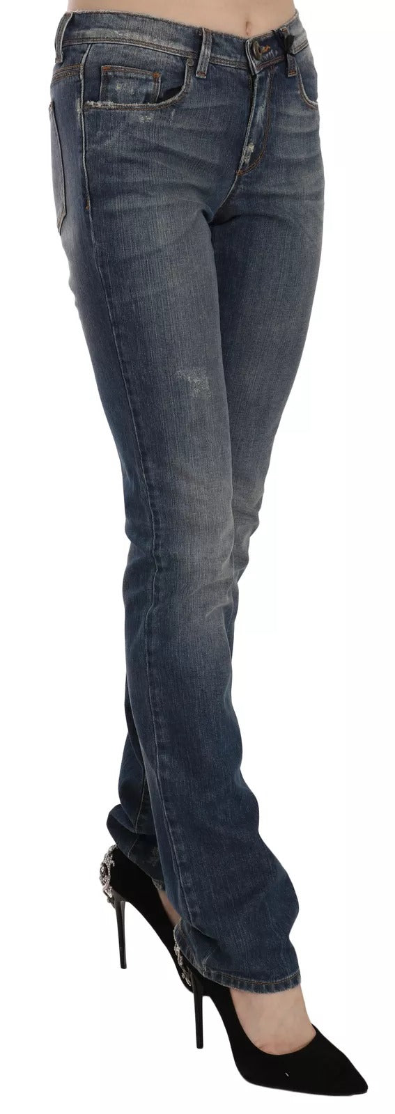 Blue Washed Boot Cut Casual Denim Pants Jeans