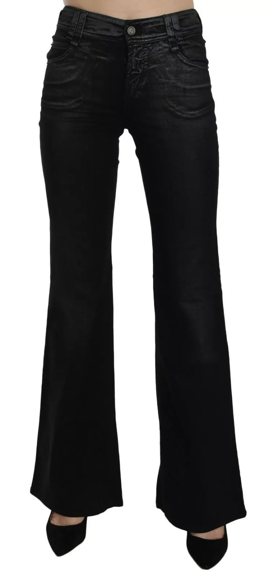 Black Washed High Waist Flared Denim Casual Pants Jeans