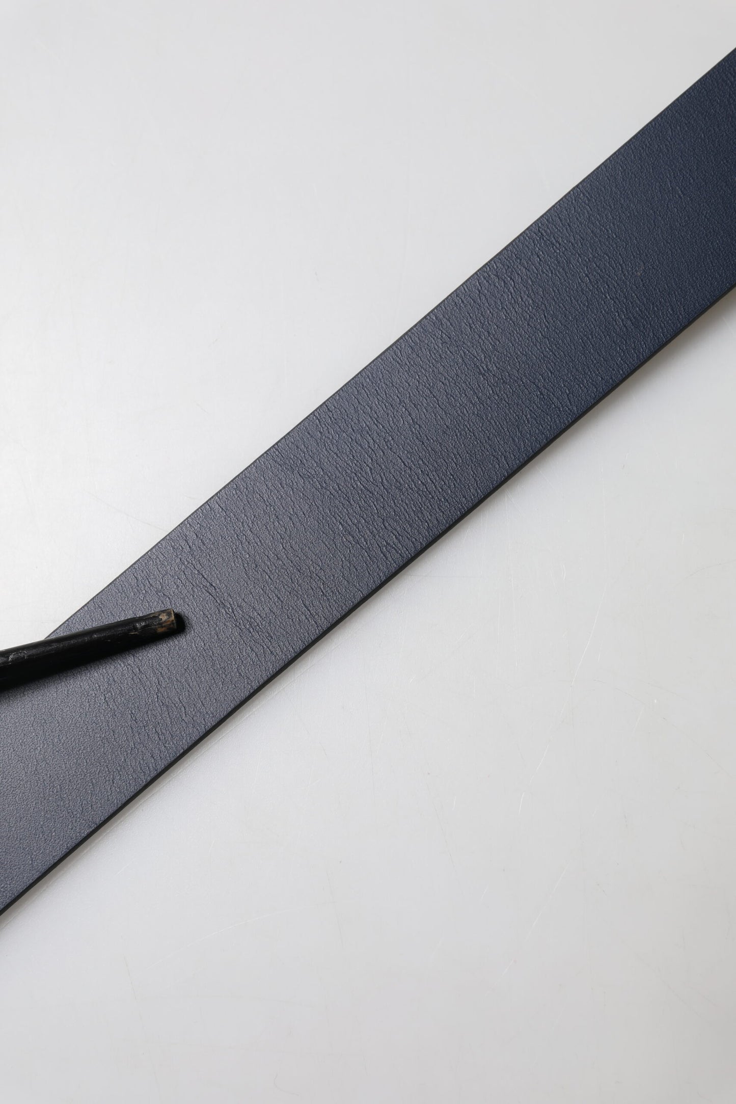 Blue Leather Classic Metal Logo Buckle Belt