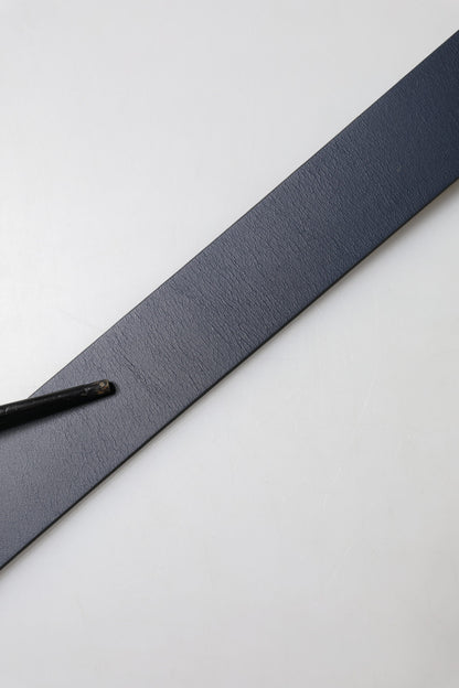 Blue Leather Classic Metal Logo Buckle Belt