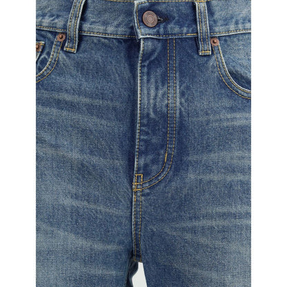 Blue Cotton Straight-Leg Jeans