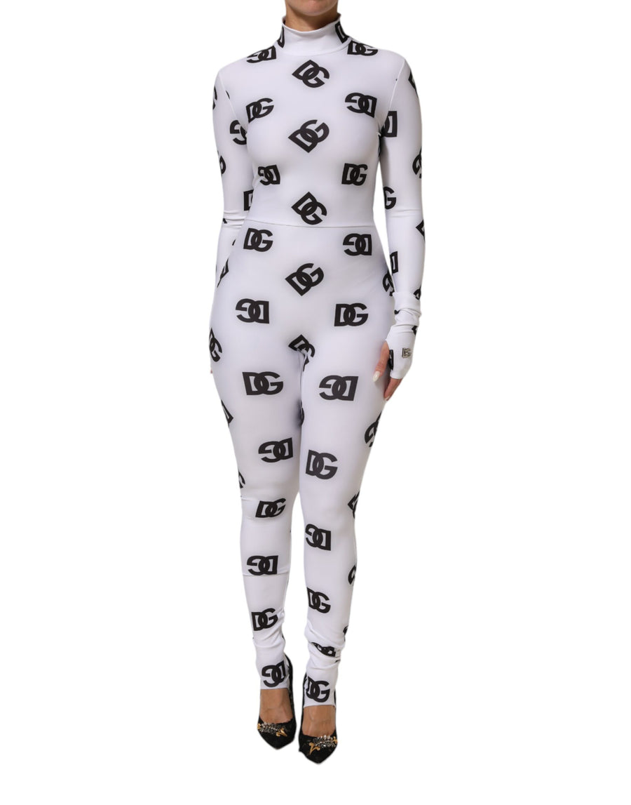 Black White Logo Monogram Long Sleeves Jumpsuit Dress