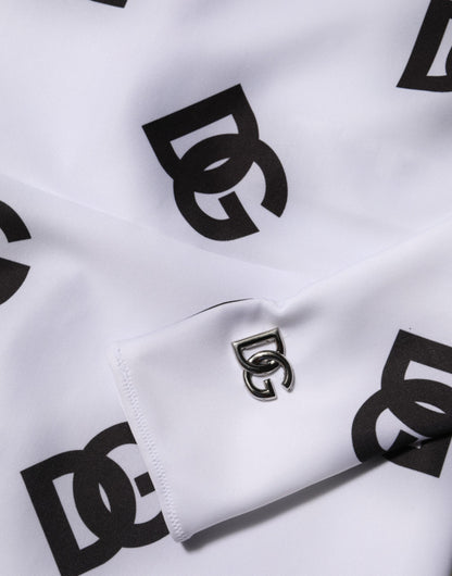 Black White Logo Monogram Long Sleeves Jumpsuit Dress