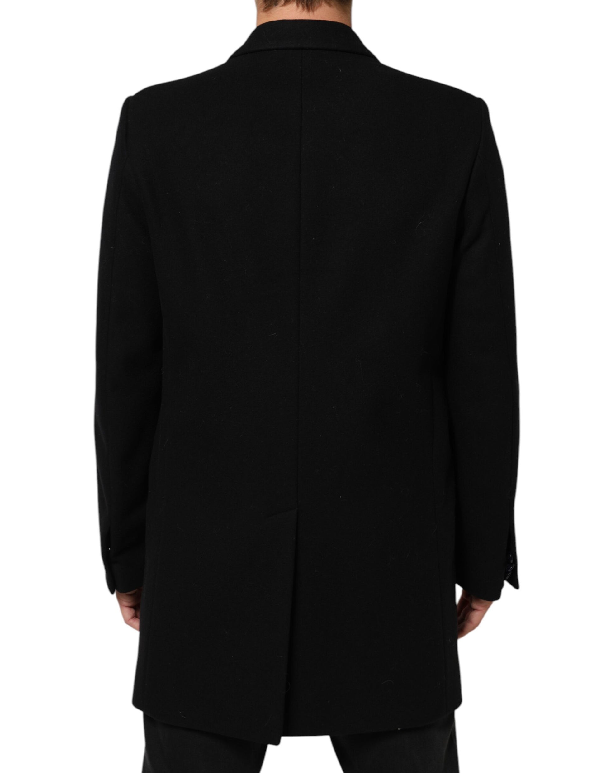 Black Wool Buttoned Men Trench Coat Jacket