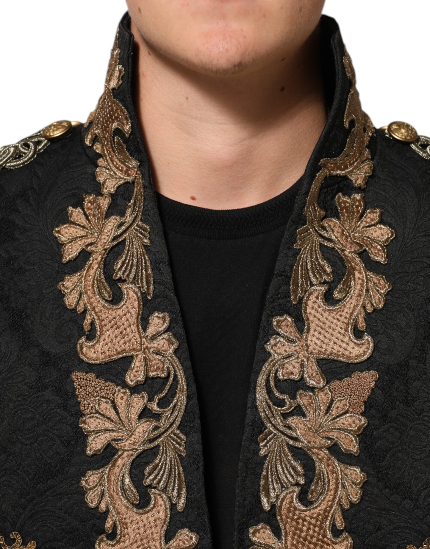 Black Brocade Embroidery Men Coat Jacket