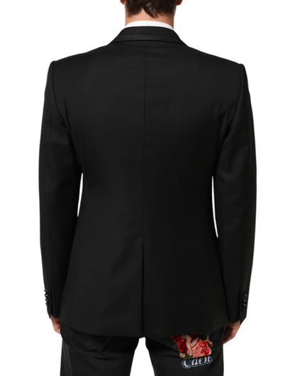 Black Wool 1 Button Suit Jacket Men Blazer