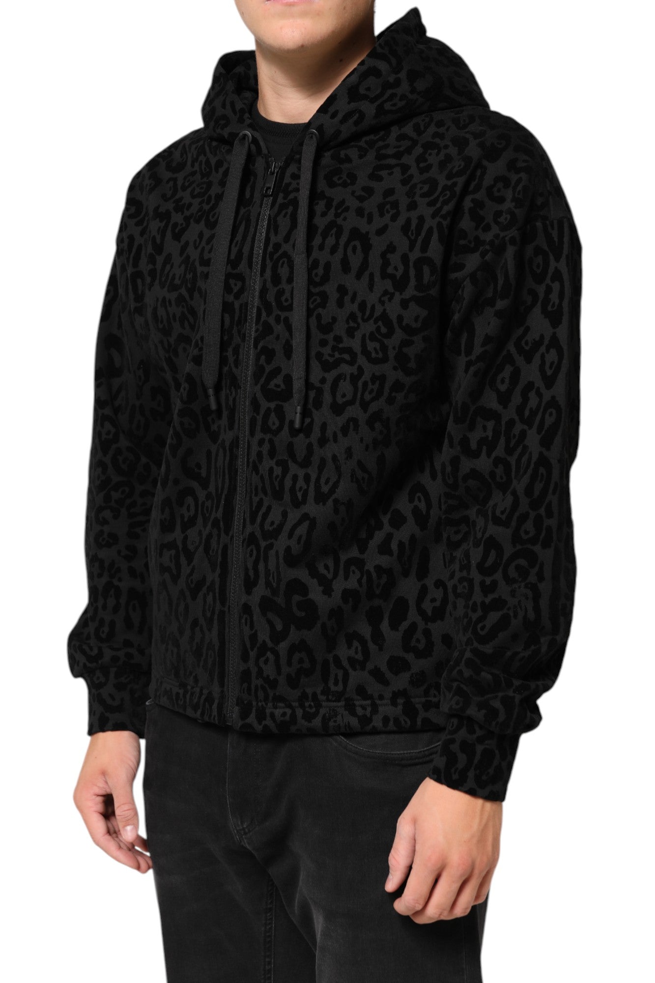 Black Cotton Hooded Full Zip Bomber Jacket