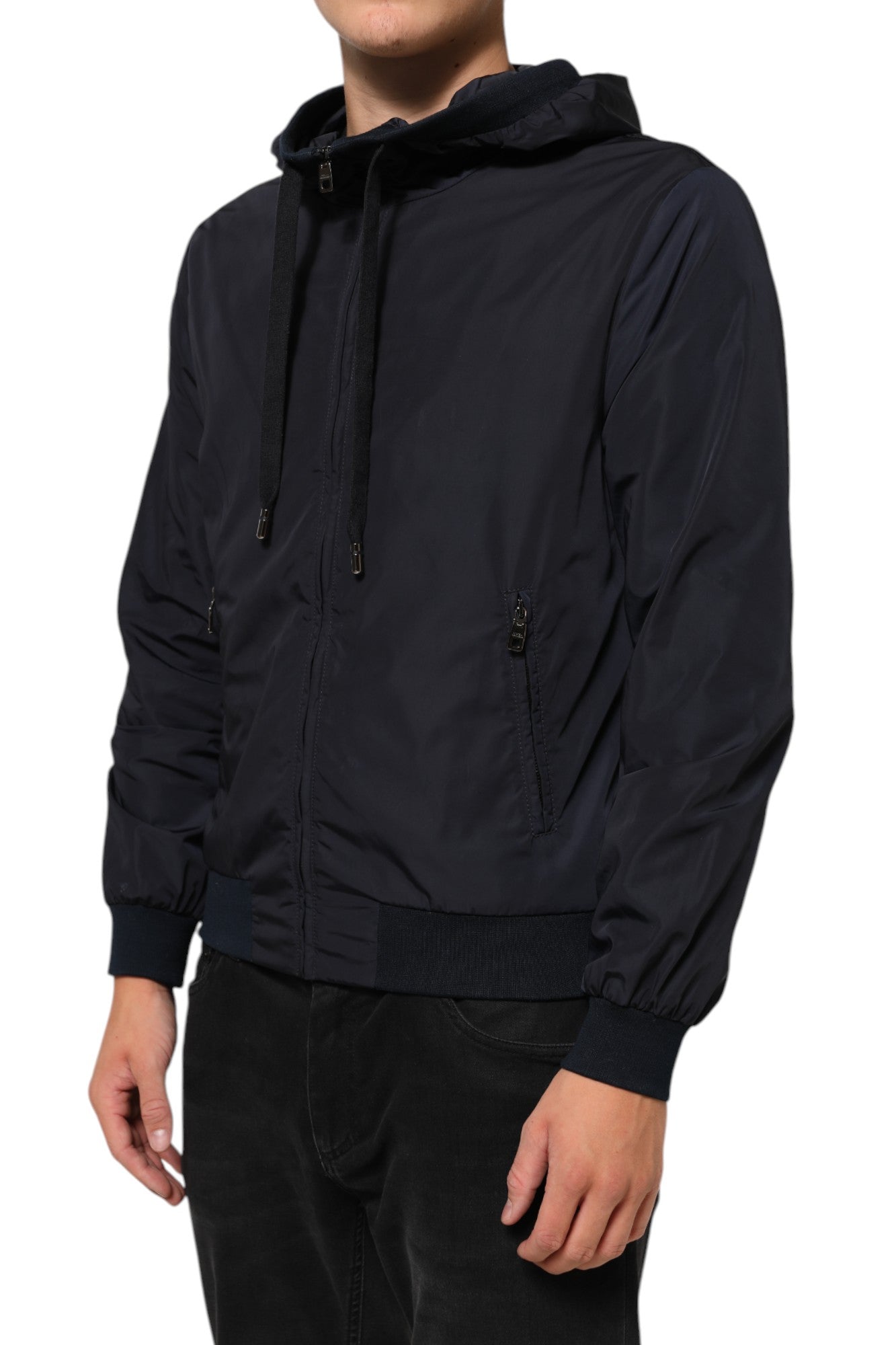 Blue Logo Tape Hooded Full Zip Bomber Jacket