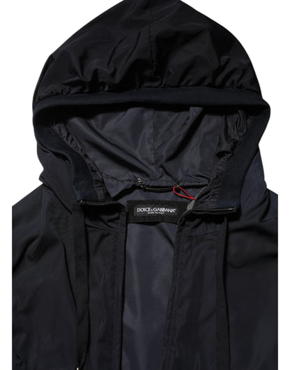 Blue Logo Tape Hooded Full Zip Bomber Jacket