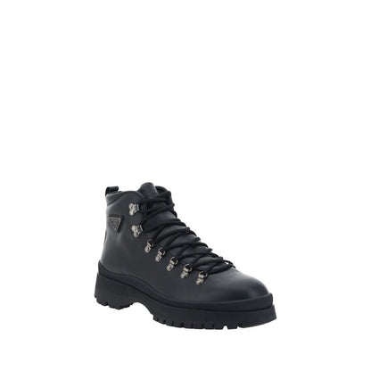 Black Rubber Lace-Up Boots