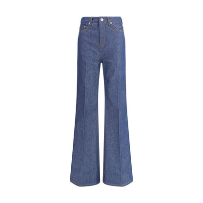 Blue Cotton Flared Jeans