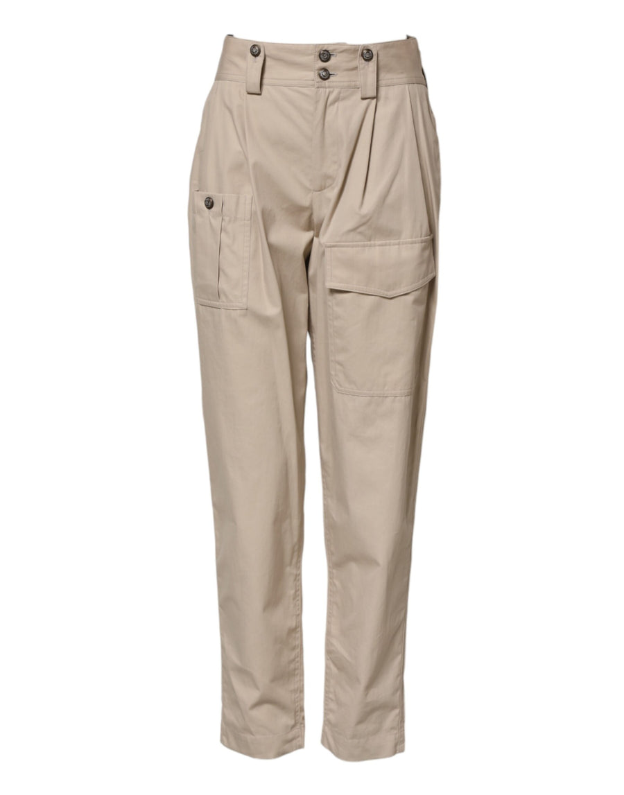 Beige Cotton Tapered Cargo Men Trouser Pants