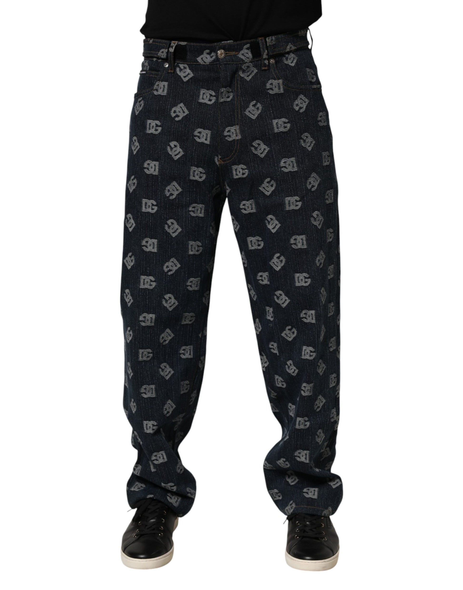 Blue Logo Print Straight Denim Men Jeans