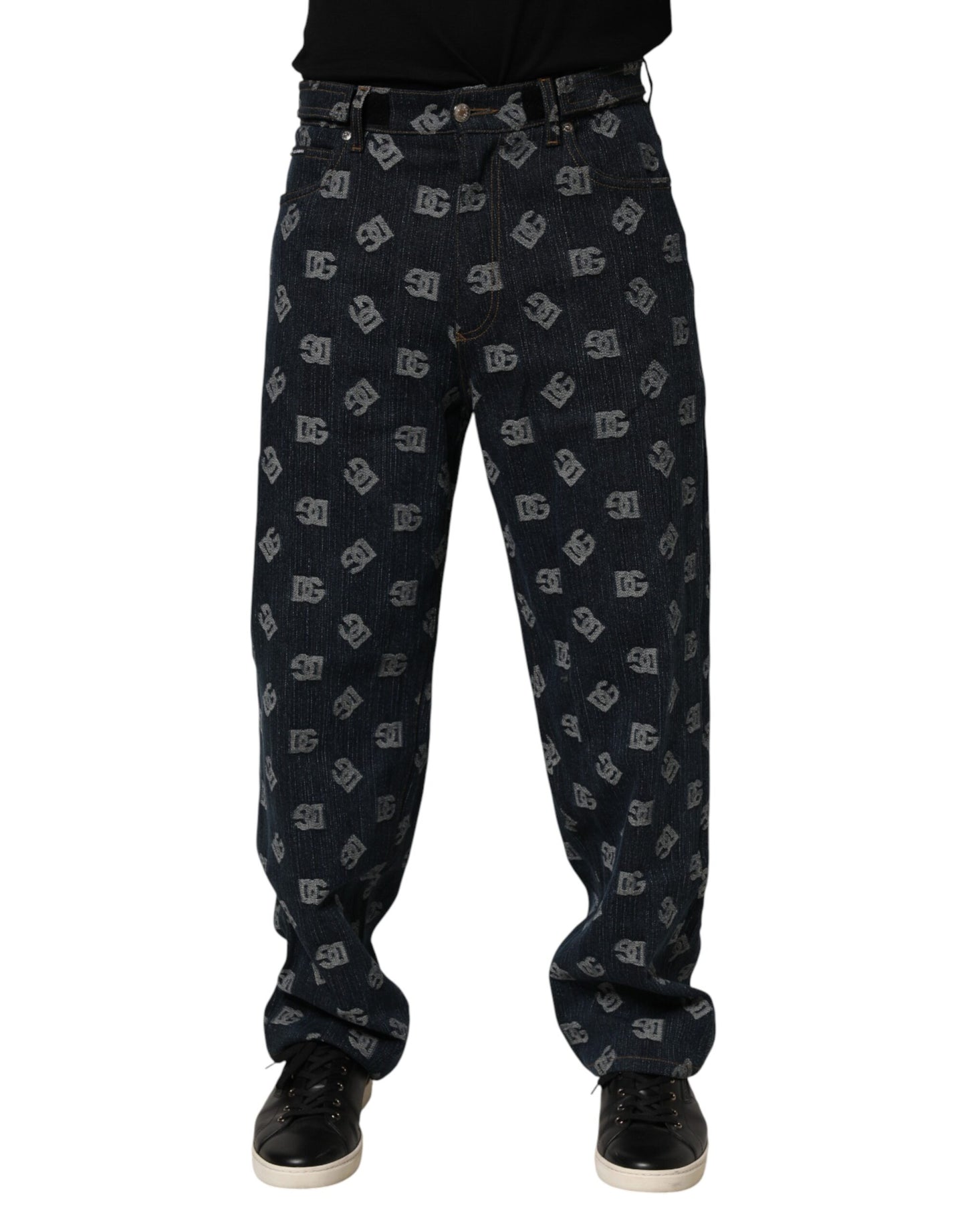 Blue Logo Print Straight Denim Men Jeans