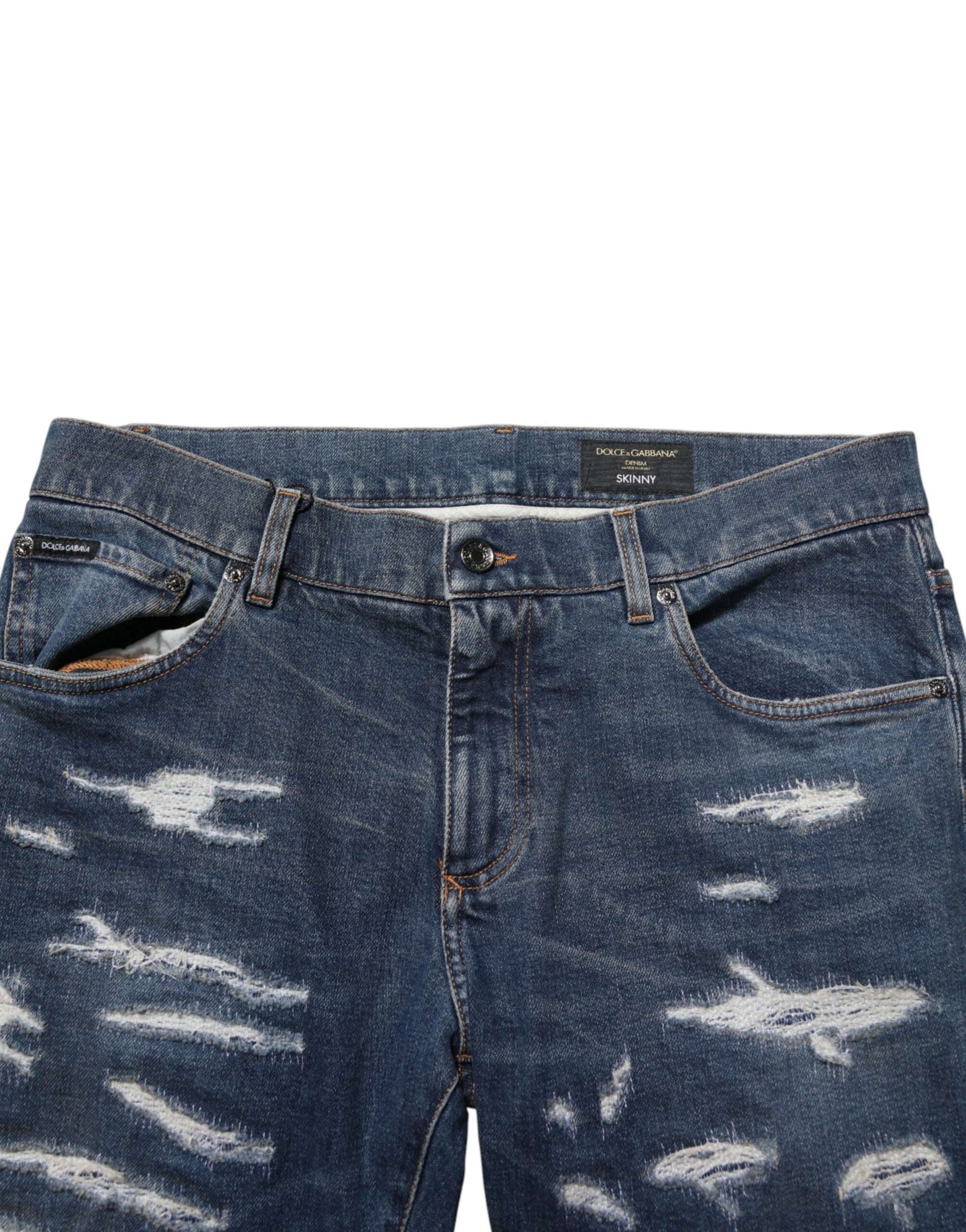 Blue Tattered Cotton Skinny Men Denim Jeans