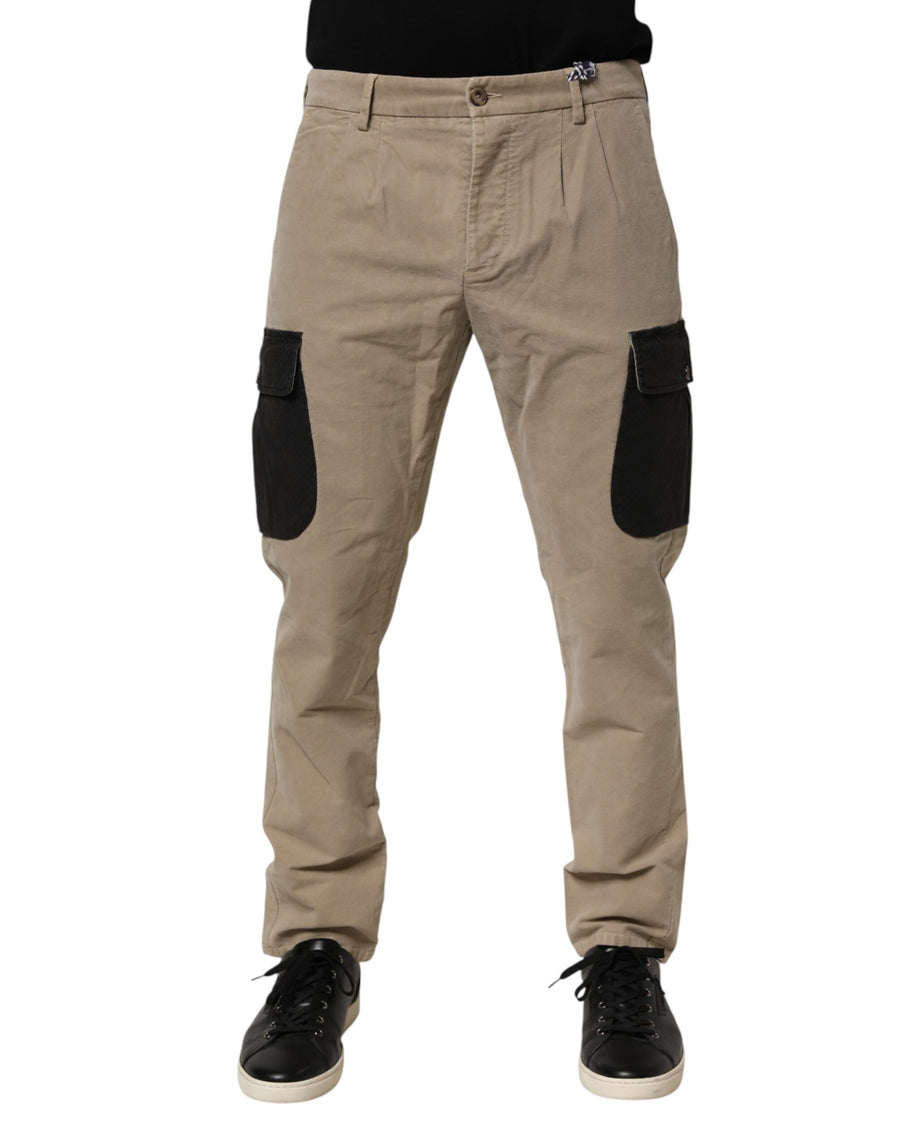 Beige Mid Waist Skinny Men Cargo Chino Trouser Pants