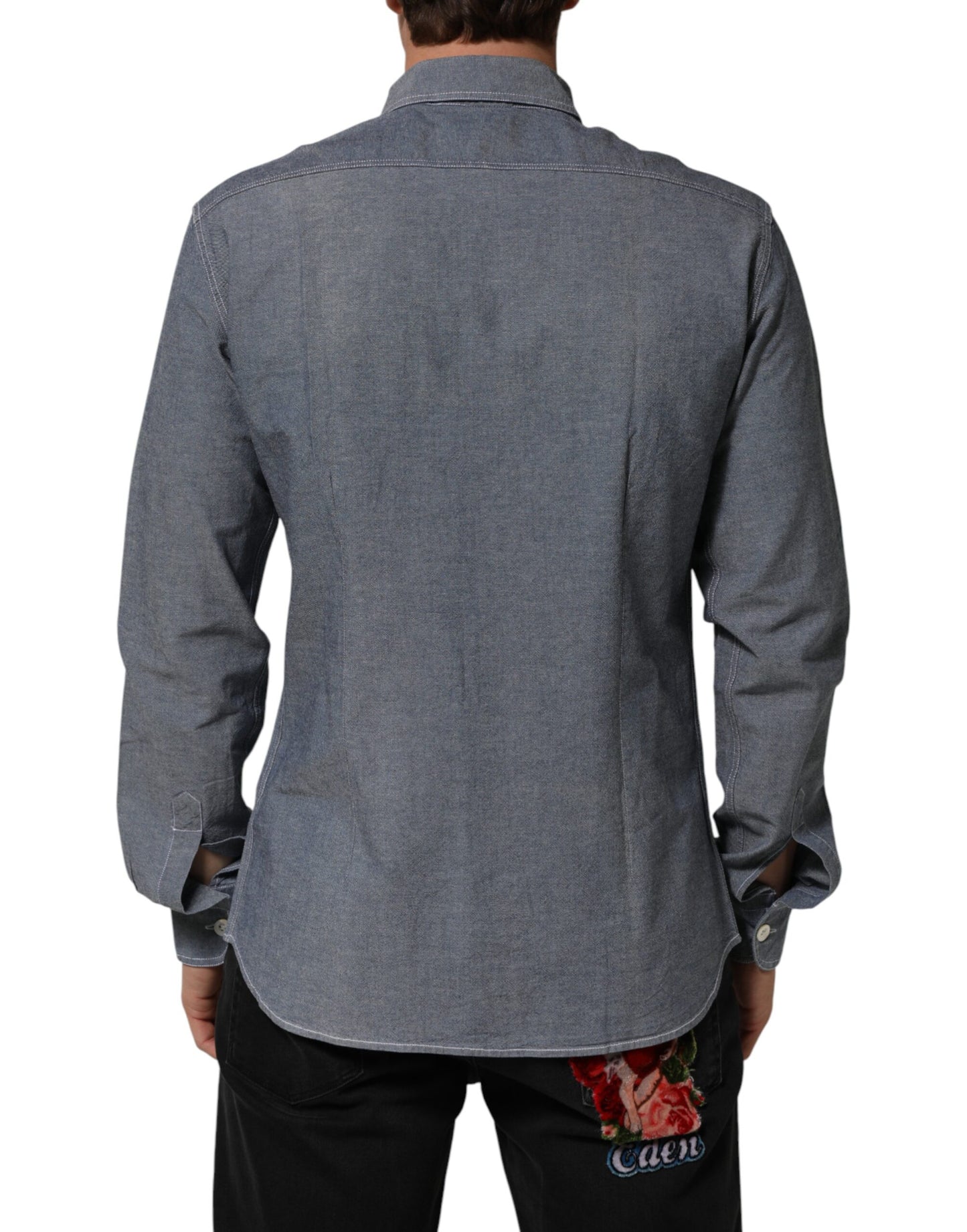 Blue Denim Regular Fit Collared Long Sleeve Casual Shirt