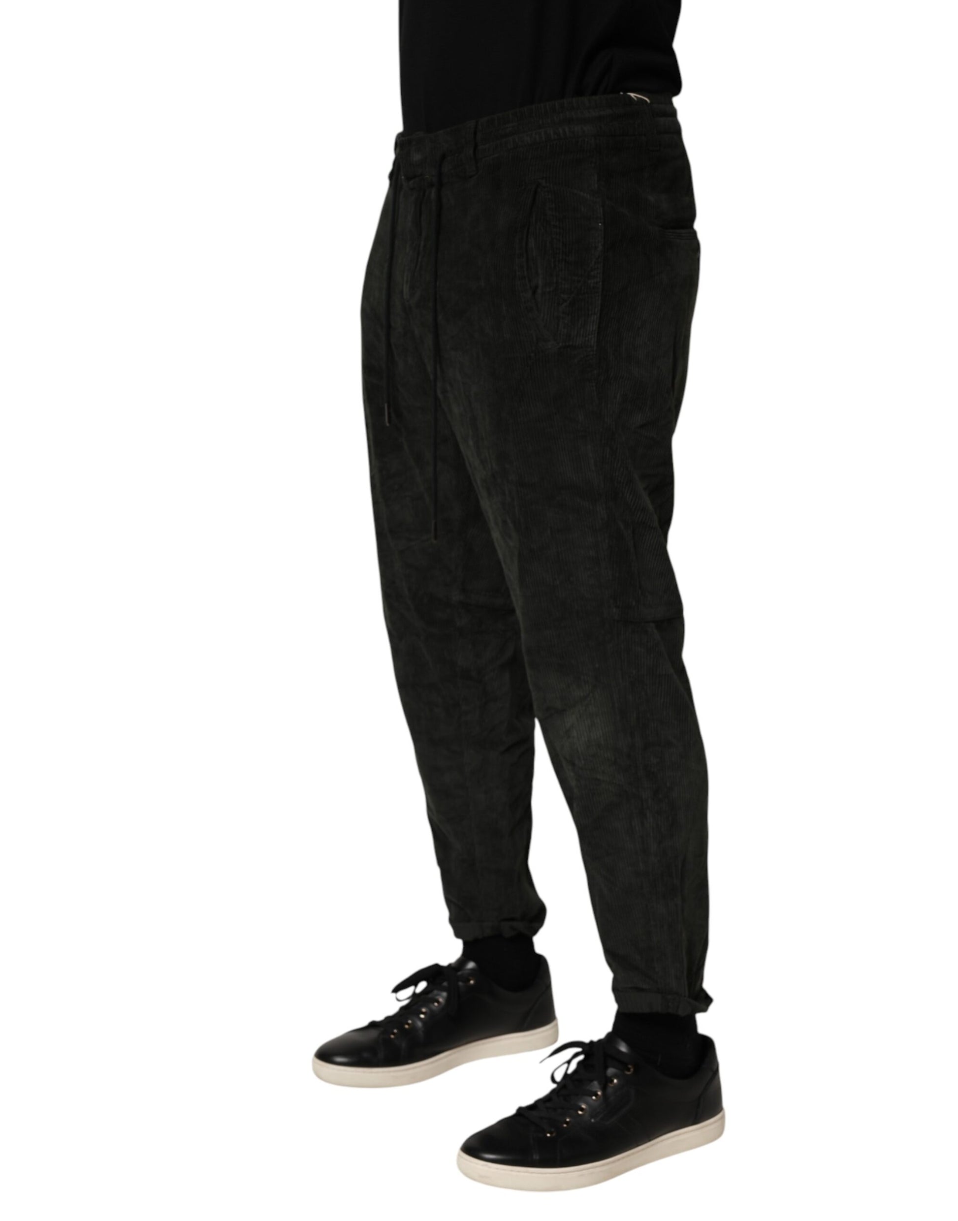 Black Mid Waist Cropped Corduroy Men Trouser Pants