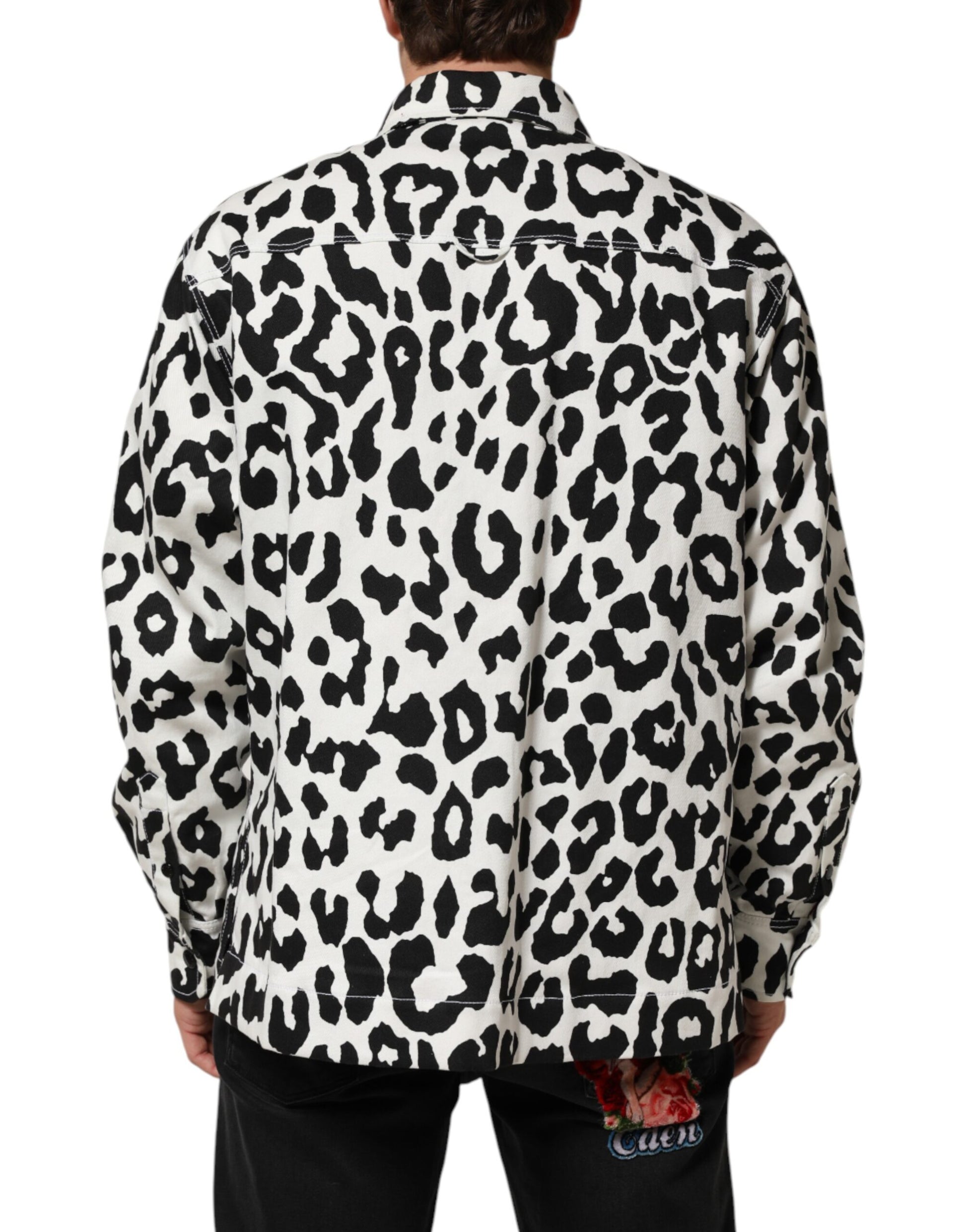 Black White Leopard Denim Blouson Sweater
