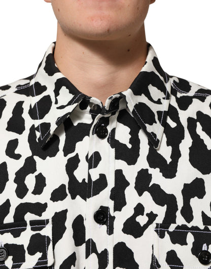 Black White Leopard Denim Blouson Sweater