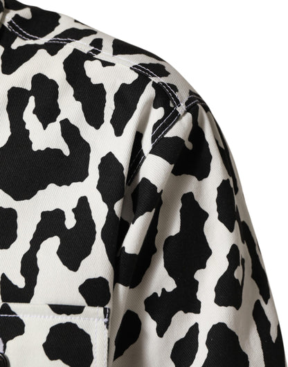 Black White Leopard Denim Blouson Sweater