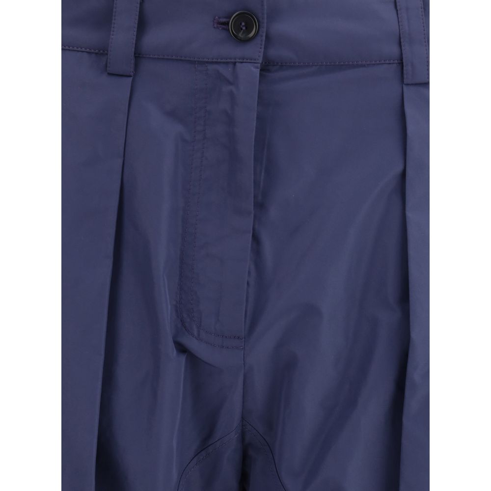 Blue Polyester Casual Pants
