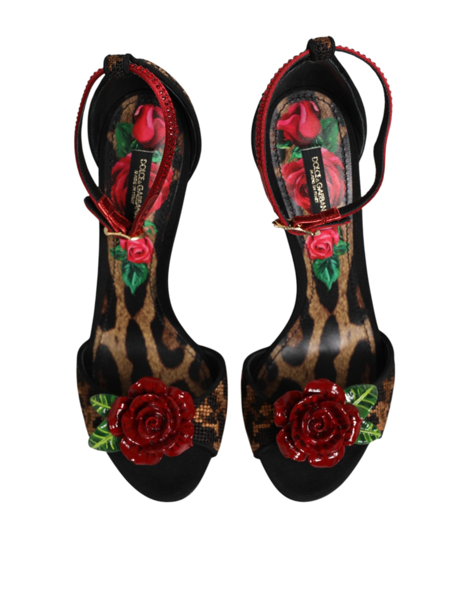 Brown Leopard Crystal Roses Sandals Shoes