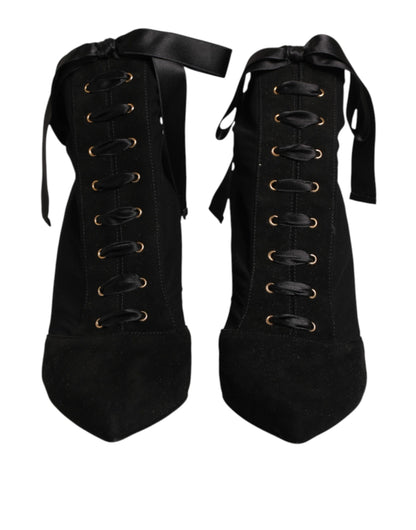 Black Stiletto Heels Lace Up Boots Shoes