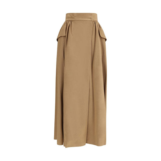 Beige Camel Hair  Midi Skirt