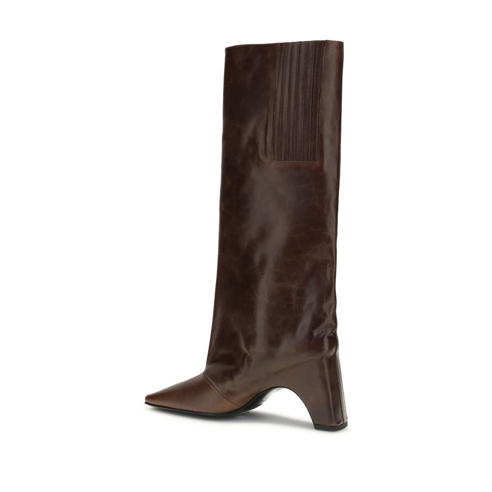 Brown Leather High Heel Boots