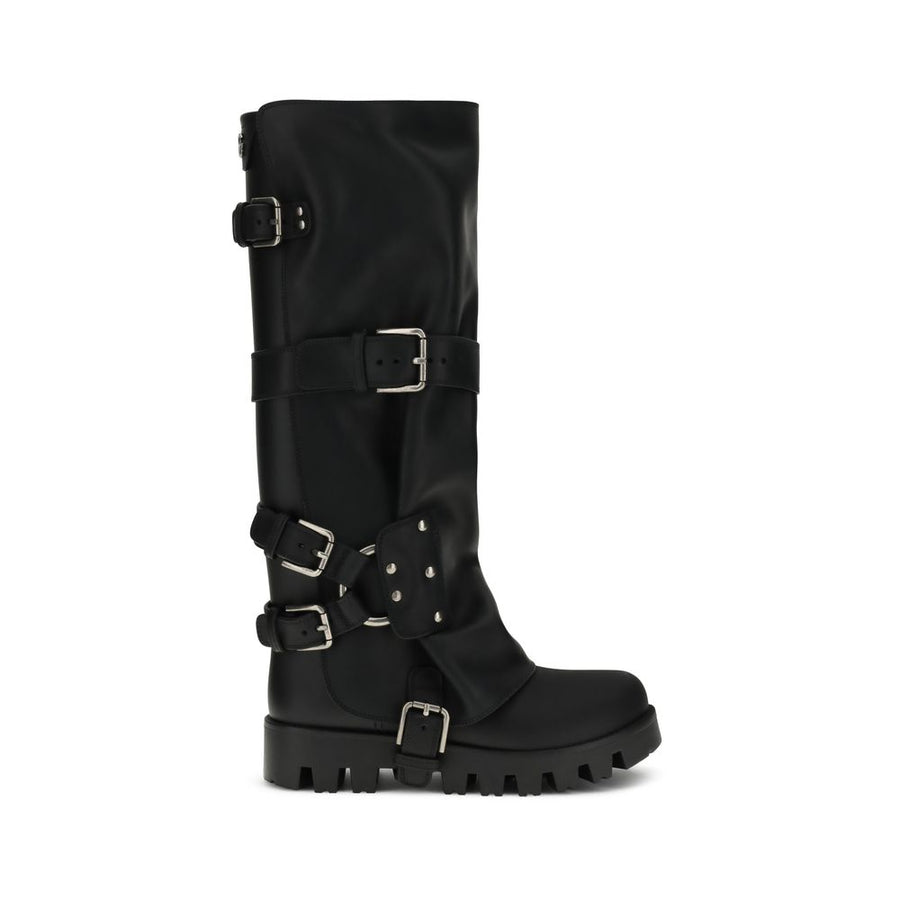 Black Calf Leather Bos Taurus Lace-Up Boots