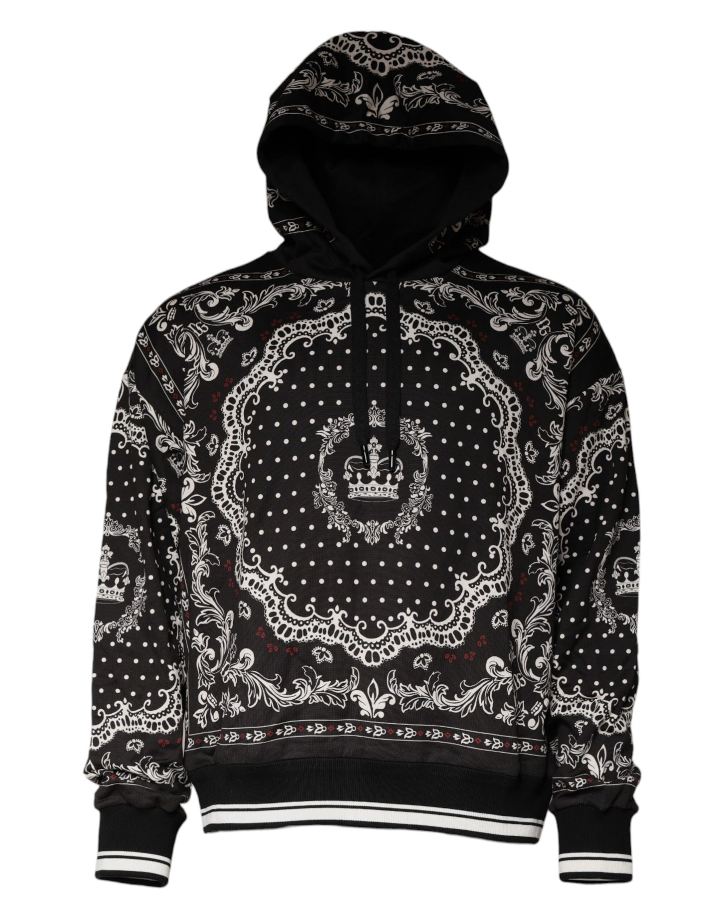 Black Bandana Print Crown Logo Cotton Hoodie Sweater