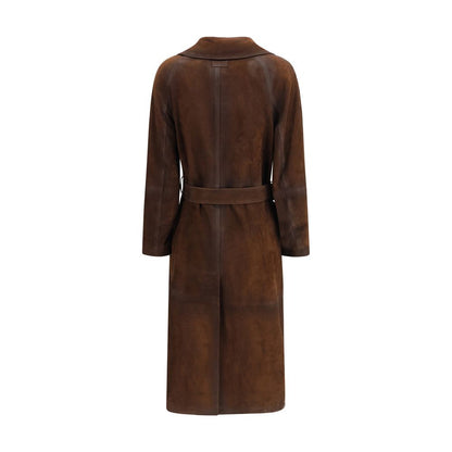 Double-breasted Trench Coat with belt in vintage-effect heavy suede