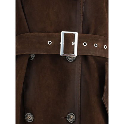 Double-breasted Trench Coat with belt in vintage-effect heavy suede