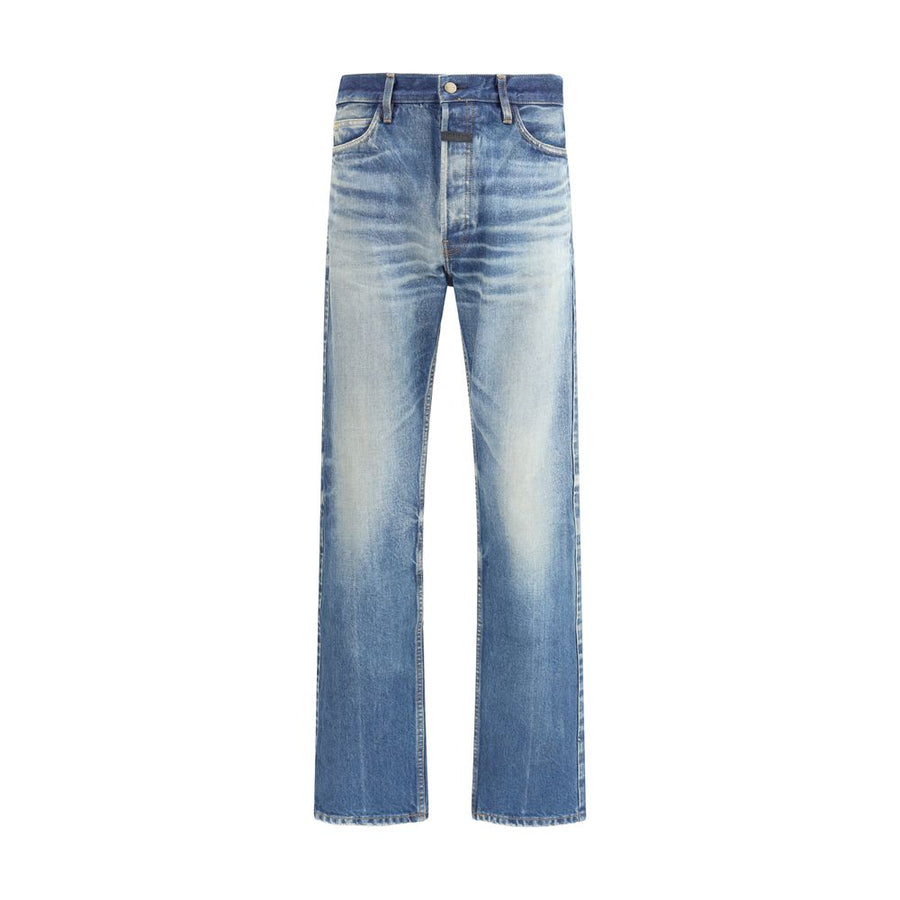 Blue Cotton Straight-Leg Jeans