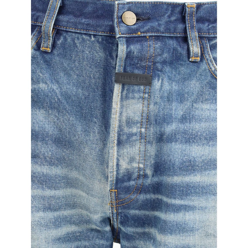 Blue Cotton Straight-Leg Jeans