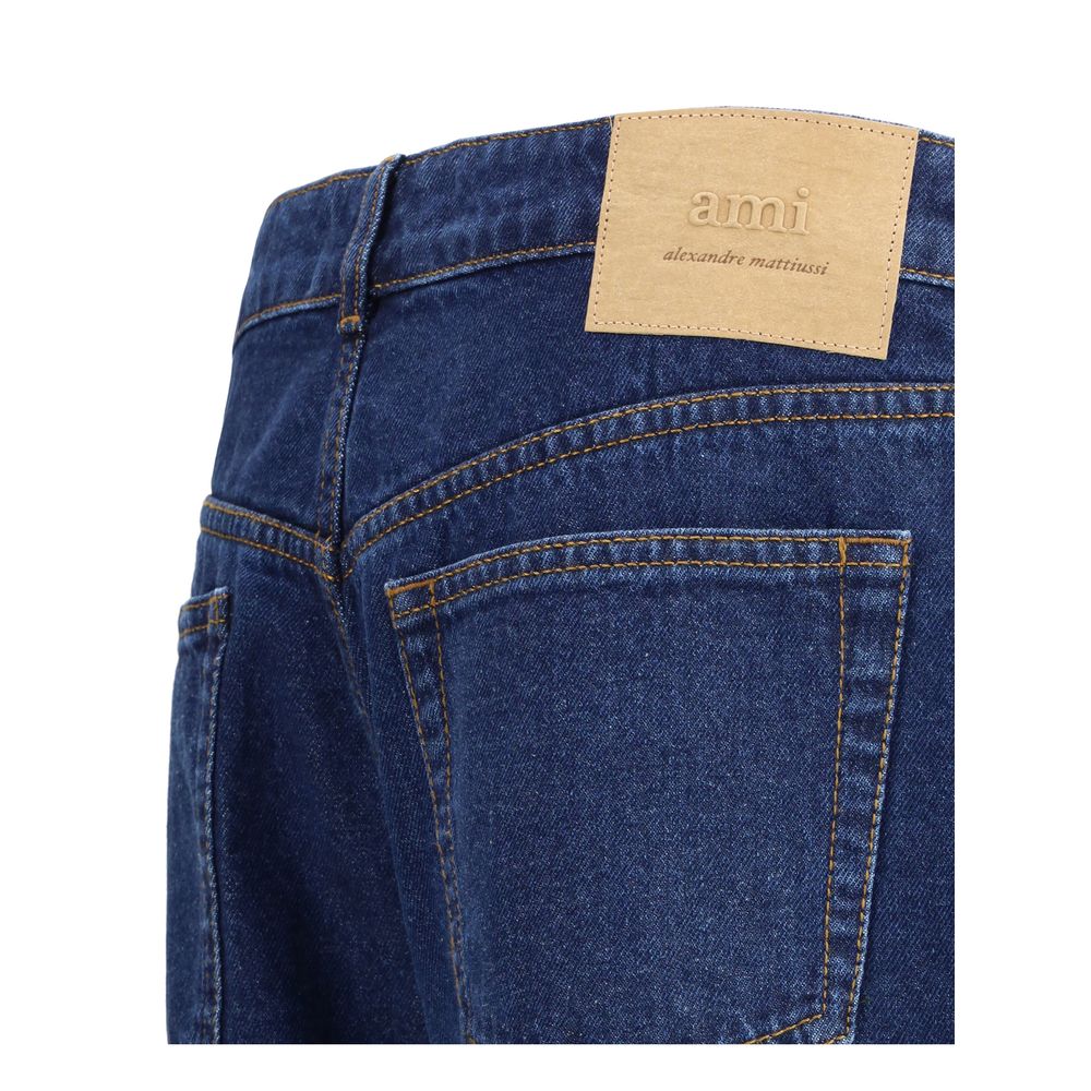 Blue Cotton Straight-Leg Jeans