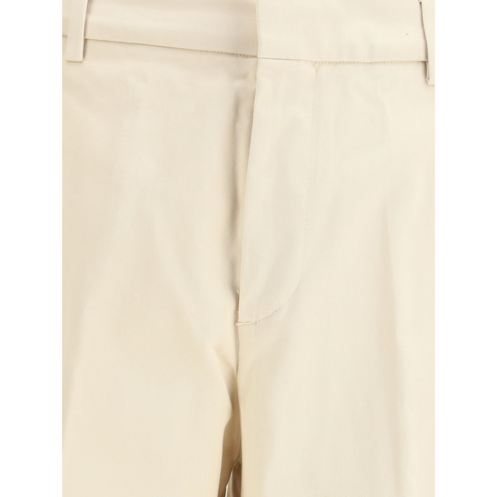 Beige Cotton Casual Pants