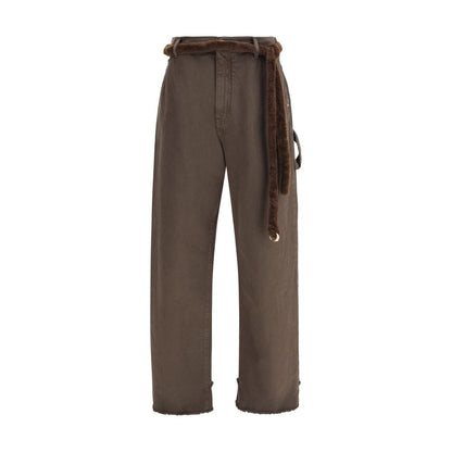 Brown Cotton Casual Pants