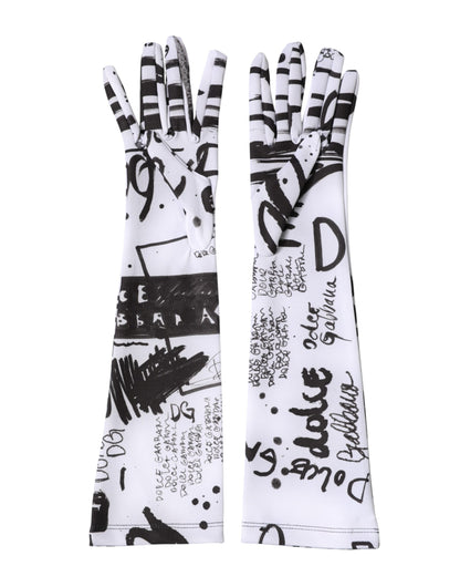 Black White DG Logo Elbow Length Mitten Gloves