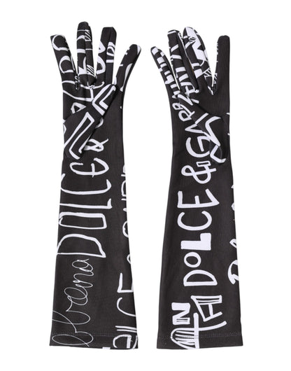 Black White DG Logo Elbow Length Mitten Gloves