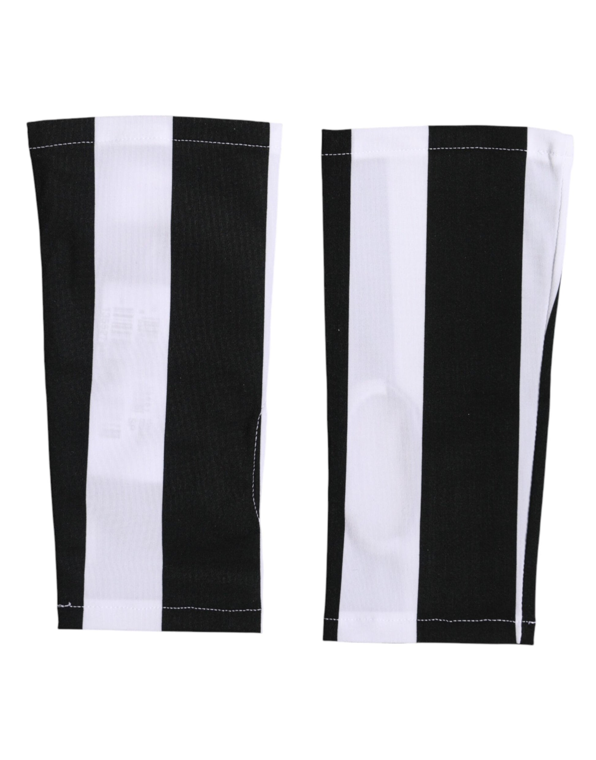 Black White Nylon Fingerless Wrist Length Gloves