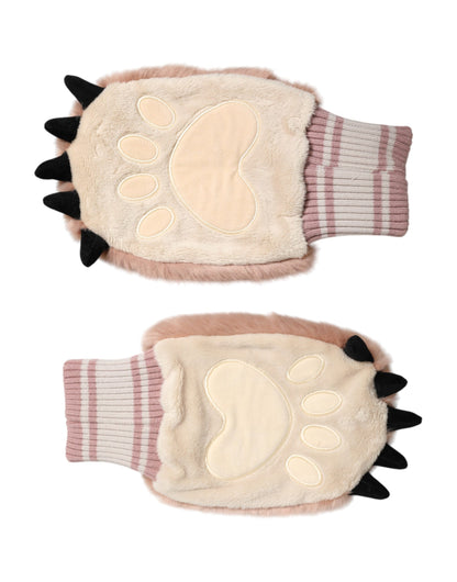 Brown Acrylic Knitted Fur Wrist Mitten Gloves