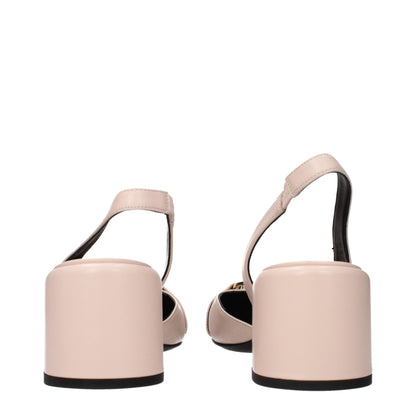 Pink Leather Mid Heel Pumps