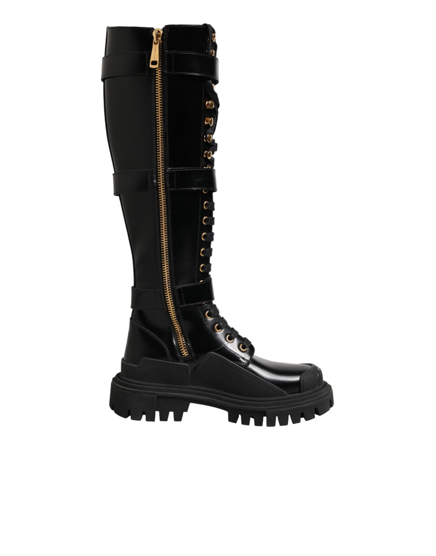 Black Buckle Embellished Knee High Boots Shoes